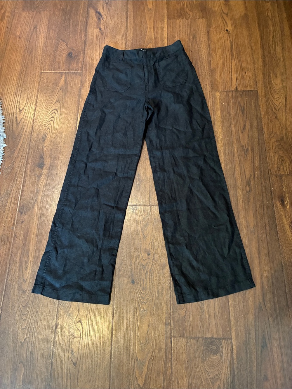 Madewell Black Wide-Leg Linen Blend Pants